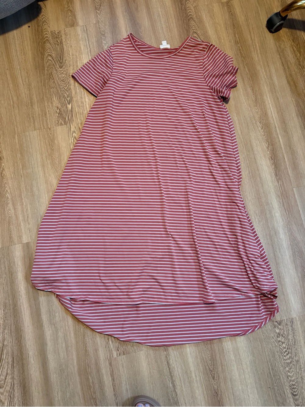 LuLaRoe Striped Short-Sleeve Swing Dress - Dusty Rose & White